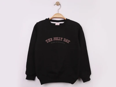 Toptan WENGE KİDS Jolly Baskılı Kız Sweat  SİYAH - Beniz Bebe