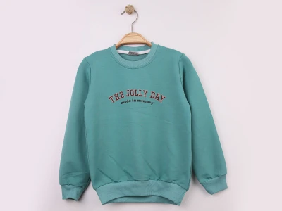 Toptan WENGE KİDS Jolly Baskılı Kız Sweat  SUYEŞİLİ - Beniz Bebe