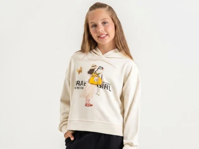 Toptan ÖZ BEBE Kelebek Nakışlı Taş Detaylı Kız Sweat  - Toptan Çocuk Giyim Beniz Kids