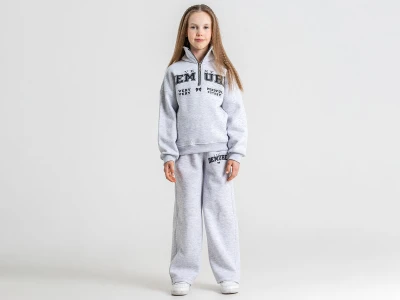 Toptan PAMPAL KİDS Demure Baskılı Fermuar Detaylı 3 İp Şardonlu Kız Takım  - Toptan Çocuk Giyim Beniz Kids