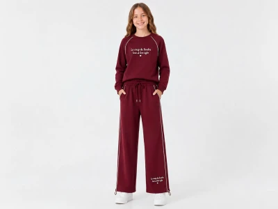 Toptan GİYDROP Love Baskılı Stoperli Oysho Kız Takım BORDO - Beniz Bebe
