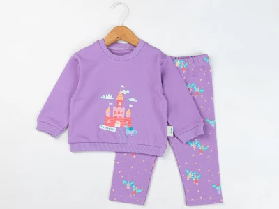Toptan COMİX Kale Baskılı Peri Desenli Kız Bebe Takım  - Toptan Çocuk Giyim Beniz Kids