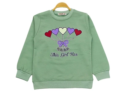 Toptan DIGIDIK KİDS Kalp Baskılı 2 İp Kız Sweat  - Toptan Çocuk Giyim Beniz Kids
