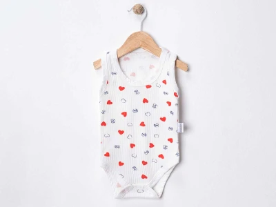 Kalp Baskılı Bebe Çıtçıtlı Badi