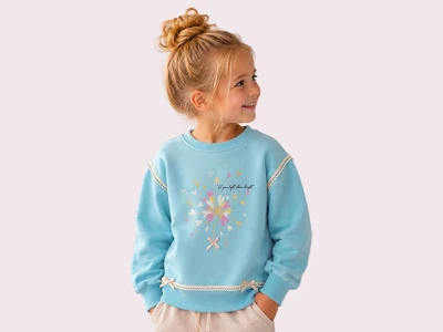 Toptan ROYA KİDS Kalp Baskılı Dantel İşlemeli Fiyonk Detaylı Kız Sweat  - Toptan Çocuk Giyim Beniz Kids