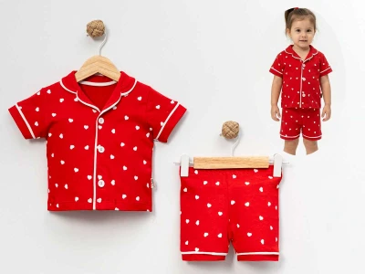 Kalp Baskılı Kız Bebe Pijama Takım 