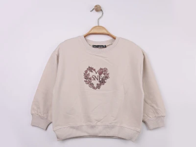 Kalp Baskılı Kız Sweat 