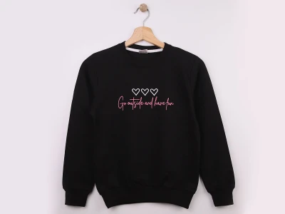 Toptan WENGE KİDS Kalp Baskılı Kız Sweat  SİYAH - Beniz Bebe