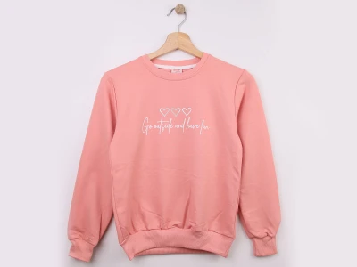 Toptan WENGE KİDS Kalp Baskılı Kız Sweat  PEMBE - Beniz Bebe