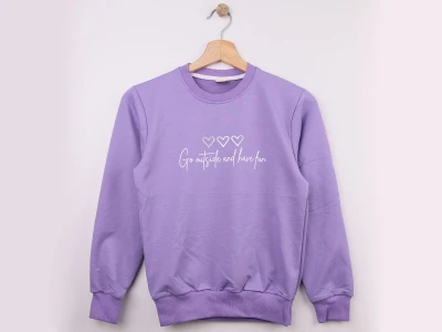 Toptan WENGE KİDS Kalp Baskılı Kız Sweat  LİLA - Beniz Bebe