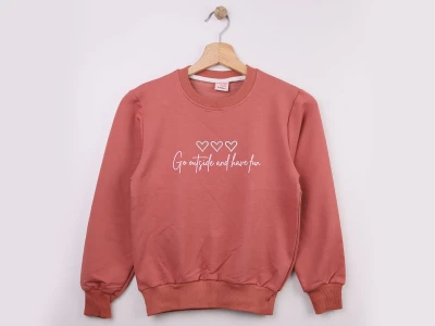 Toptan WENGE KİDS Kalp Baskılı Kız Sweat  GÜLKURUSU - Beniz Bebe