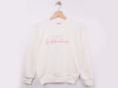 Toptan WENGE KİDS Kalp Baskılı Kız Sweat  BEYAZ - Beniz Bebe