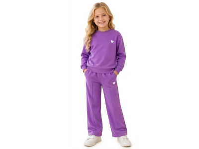 Toptan PALM LİFE Kalp Baskılı Kız Takım  - Toptan Çocuk Giyim Beniz Kids