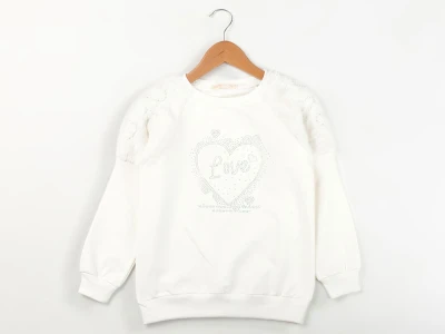 Toptan ENJOY BABY Kalp Baskılı Taş Detaylı 2 İp Şardonlu Kız Sweat  - Toptan Çocuk Giyim Beniz Kids