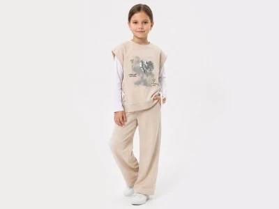 Toptan ROYA KİDS Kalp Baskılı Üçlü Kız Takım  - Toptan Çocuk Giyim Beniz Kids