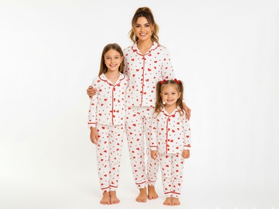 Kalp Desenli Anne ve Kız Pijama Kombin 