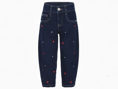 Toptan SERCİNO Kalp Desenli Baggy Kız Kot Pantolon  LACİVERT - Beniz Bebe