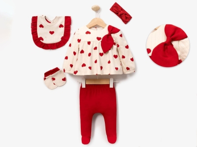 Kalp Desenli Kız Bebe 5 Li Set