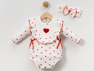 Kalp Desenli Kız Bebe Çıtçıtlı Badi