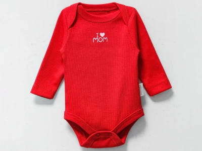Toptan BAM-BİNO Kalp Desenli & Mom Baskılı Kız Bebe Çıtçıtlı Badi  Model-2 - Beniz Bebe