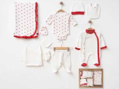 Toptan COŞAY BABY Kalp Desenli Kız Bebe Hastane Çıkışı 10'lu Set - Toptan Çocuk Giyim Beniz Kids