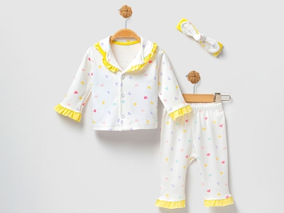Kalp Desenli Kız Bebe Pijama Takım