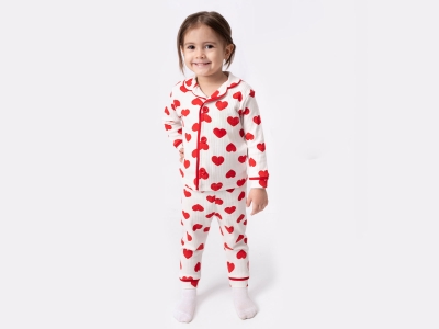 Kalp Desenli Kız Bebe Pijama Takım