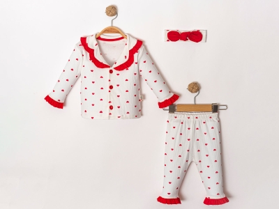 Kalp Desenli Kız Bebe Pijama Takım