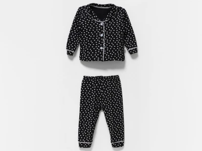 Toptan DOLAŞ Kalp Desenli Kız Bebe Pijama Takım Black - Beniz Bebe
