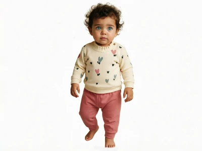 Toptan KARACON Kalp Desenli Kız Bebe Takım - Toptan Çocuk Giyim Beniz Kids