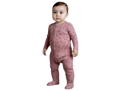 Kalp Desenli Patikli  Kız Bebe Tulum