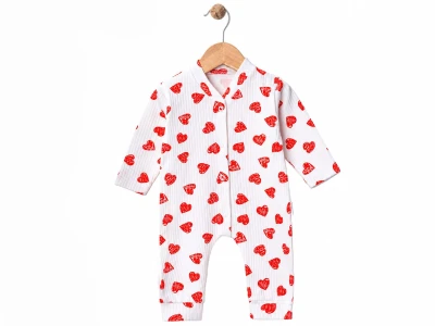 Toptan SÜPERMİNİ  Kalp Desenli Kız Bebe Tulum - Toptan Çocuk Giyim Beniz Kids