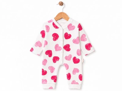 Toptan SÜPERMİNİ  Kalp Desenli Kız Bebe Tulum - Toptan Çocuk Giyim Beniz Kids