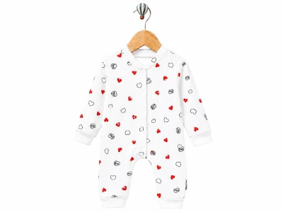 Toptan SÜPERMİNİ  Kalp Desenli Kız Bebe Tulum - Toptan Çocuk Giyim Beniz Kids