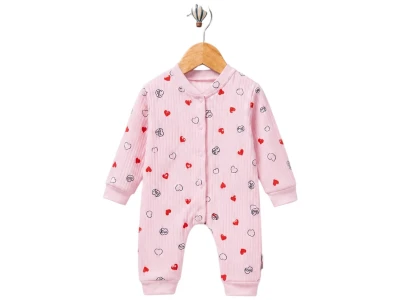 Toptan SÜPERMİNİ  Kalp Desenli Kız Bebe Tulum Pink - Beniz Bebe