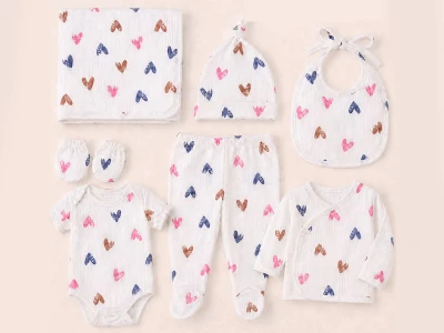 Toptan KAYRA Kalp Desenli Kız Bebek 5'li Hastane Çıkışı Zıbın Set - Toptan Çocuk Giyim Beniz Kids