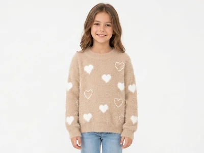 Toptan TOLGA KİDS Kalp Desenli Kız Çocuk Sweat KAHVERENGİ - Beniz Bebe