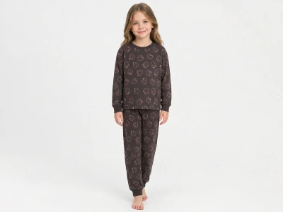 Toptan İSOBEL Kalp Desenli Kız İnterlok Pijama Takım - Toptan Çocuk Giyim Beniz Kids