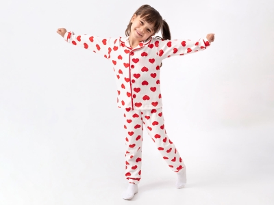 Kalp Desenli Kız Pijama Takım