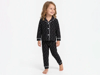 Toptan DOLAŞ Kalp Desenli Kız Pijama Takım - Toptan Çocuk Giyim Beniz Kids