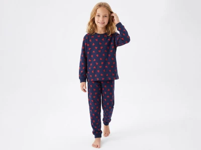 Toptan İSOBEL Kalp Desenli Kız Süprem Pijama Takım - Toptan Çocuk Giyim Beniz Kids