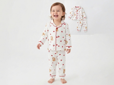 Kalp Desenli Yakalı Düğmeli Kız Bebe Pijama Takım