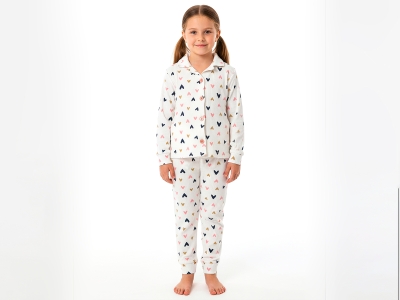 Kalp Desenli Yakalı Kız Pijama Takım 