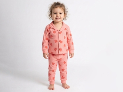 Kalp Desenli Yakalı Kız Pijama Takım
