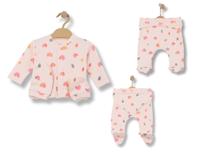 Kalp Desenli Yenidoğan Kız Bebe 5li Set