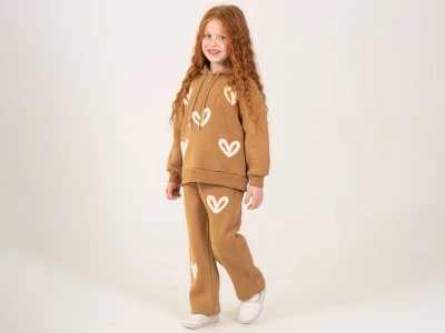 Toptan LUMİİ Kalp Nakışlı 3 İp Şardonlu Kız Takım  - Toptan Çocuk Giyim Beniz Kids