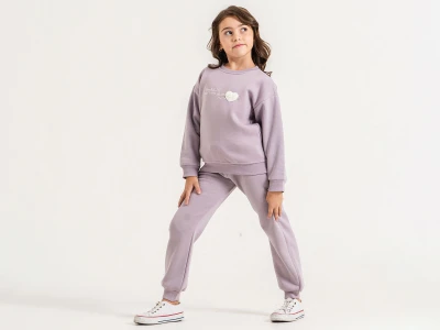 Toptan YAVRUCAK Kalp Nakışlı 3 İp Şardonlu Kız Takım  - Toptan Çocuk Giyim Beniz Kids