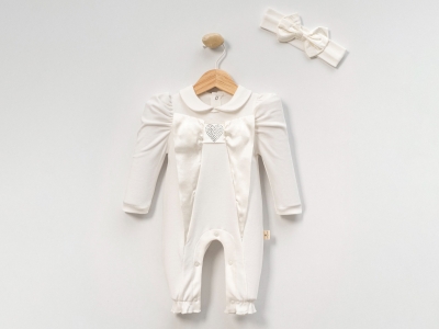 Kalp Nakışlı Kız Bebe Tulum