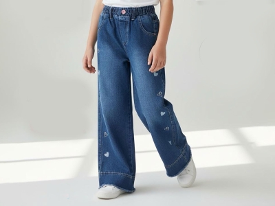 Toptan SLM Kalp Nakışlı Kız Kot Pantolon - Toptan Çocuk Giyim Beniz Kids
