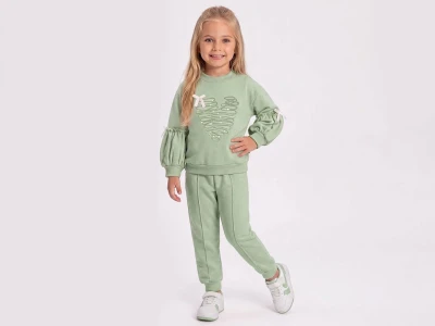 Toptan FEELY KİDS Kalp Nakışlı Kız Takım  - Toptan Çocuk Giyim Beniz Kids